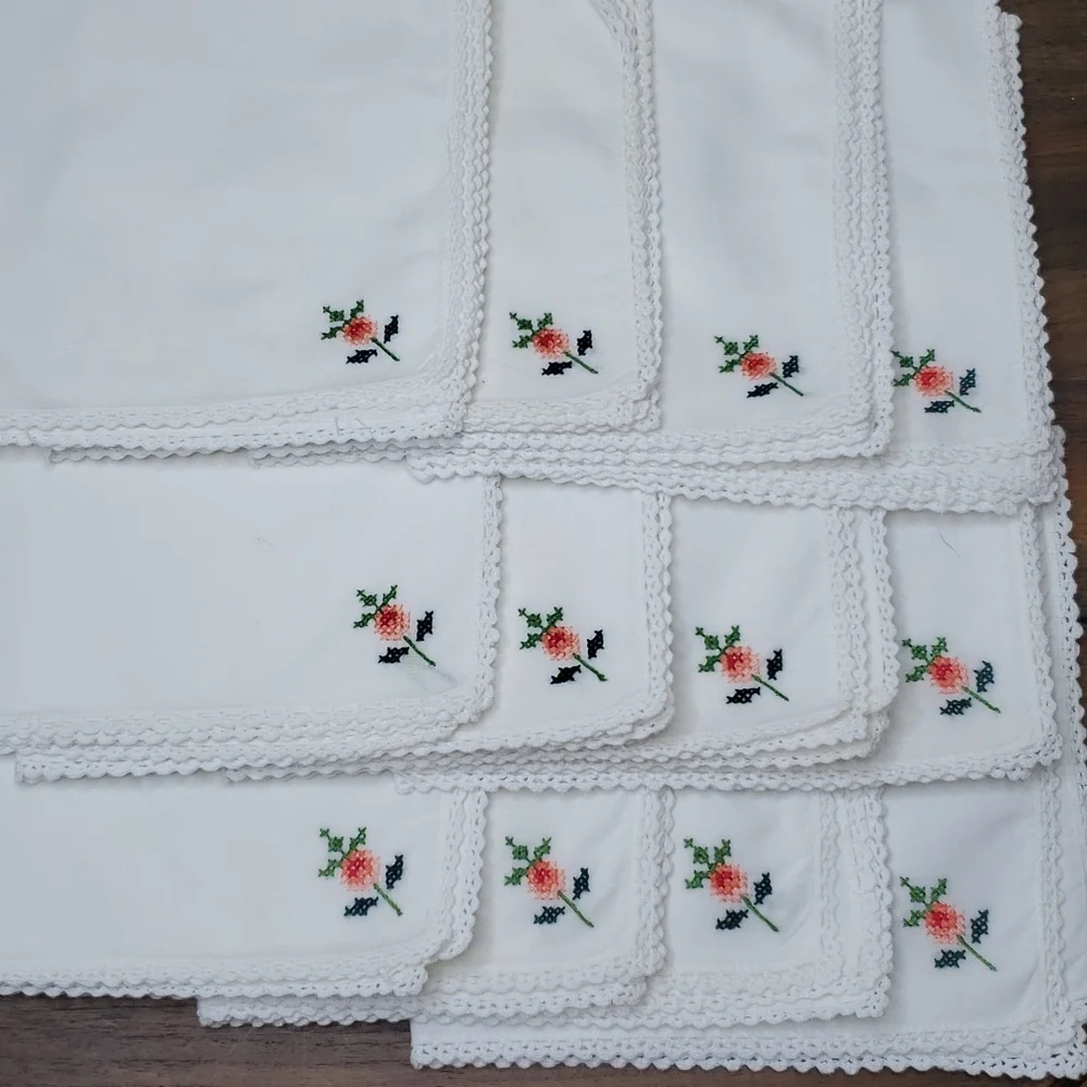 Embroidered Hand Stiched Cloth Napkins Set of 12